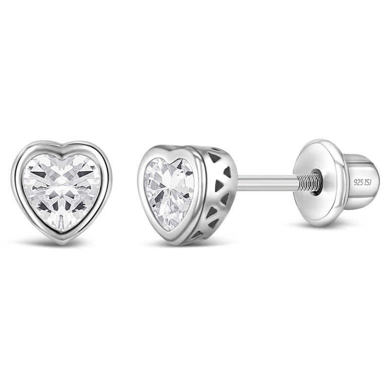 CZ Birthstone Heart Girls Earrings