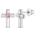 Classic CZ Polished Cross Child Earrings