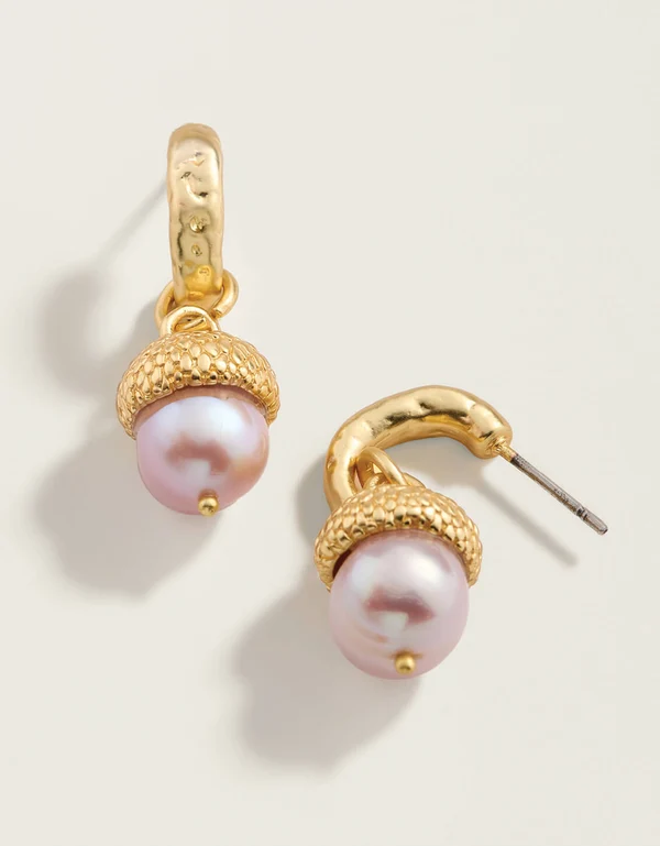 Pearl Acorn Earrings Bronze