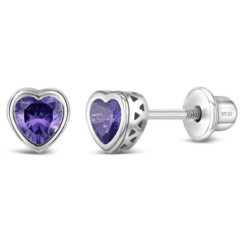 CZ Birthstone Heart Girls Earrings