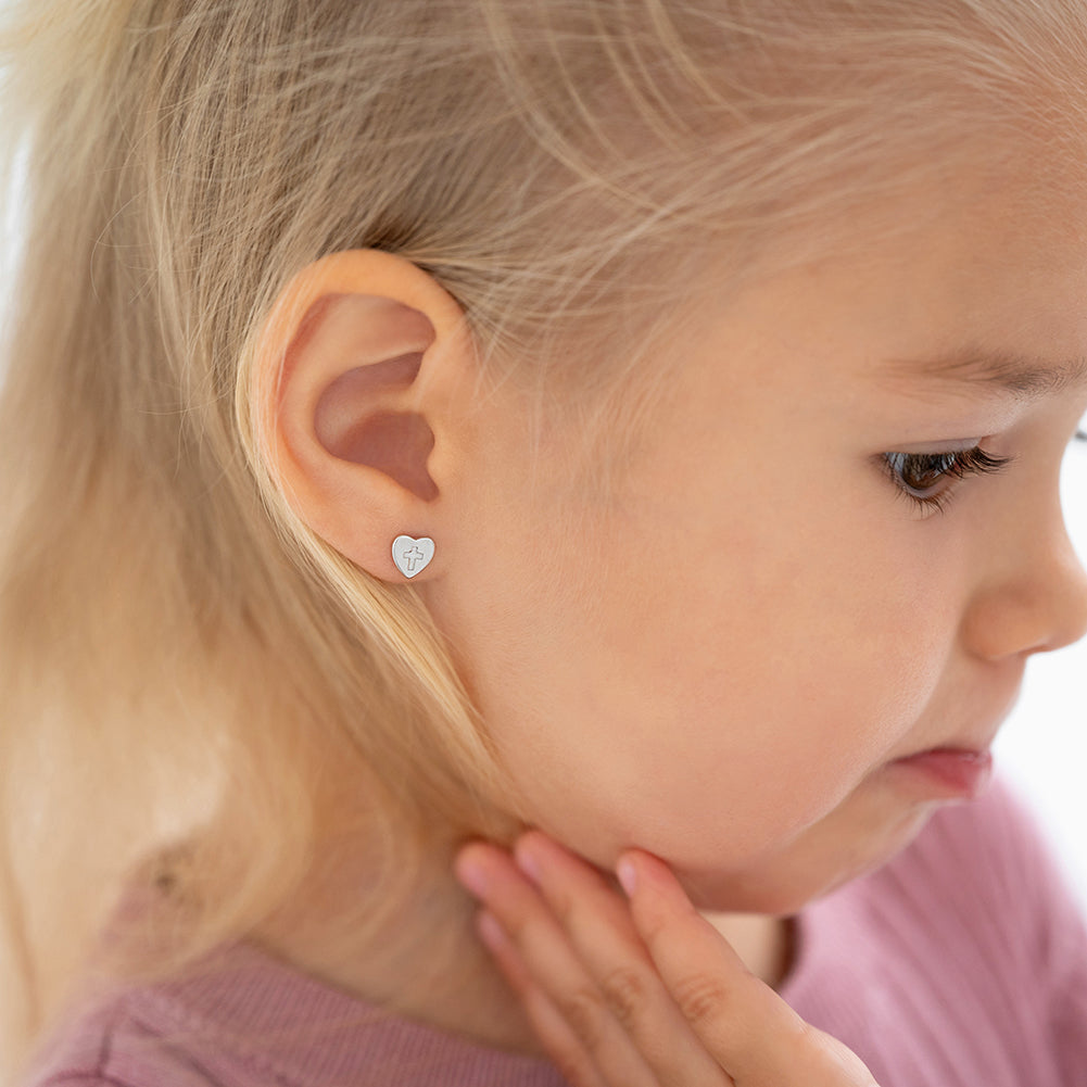 Heart & Cross Child Earrings