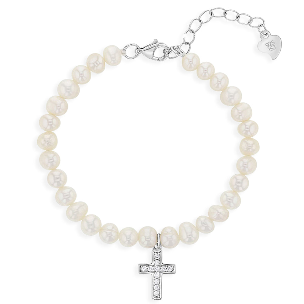 Cultured Pearl with Cross Girls Bracelet