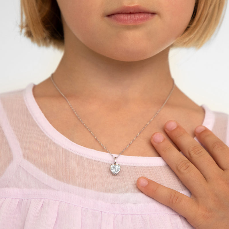 CZ Birthstone Heart Girls Necklace
