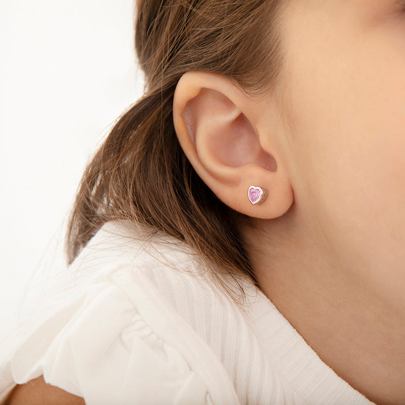 CZ Birthstone Heart Girls Earrings