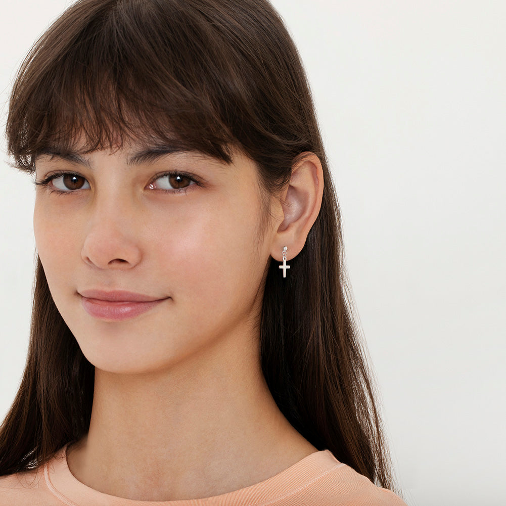 My First Dangle Cross Kid Earrings