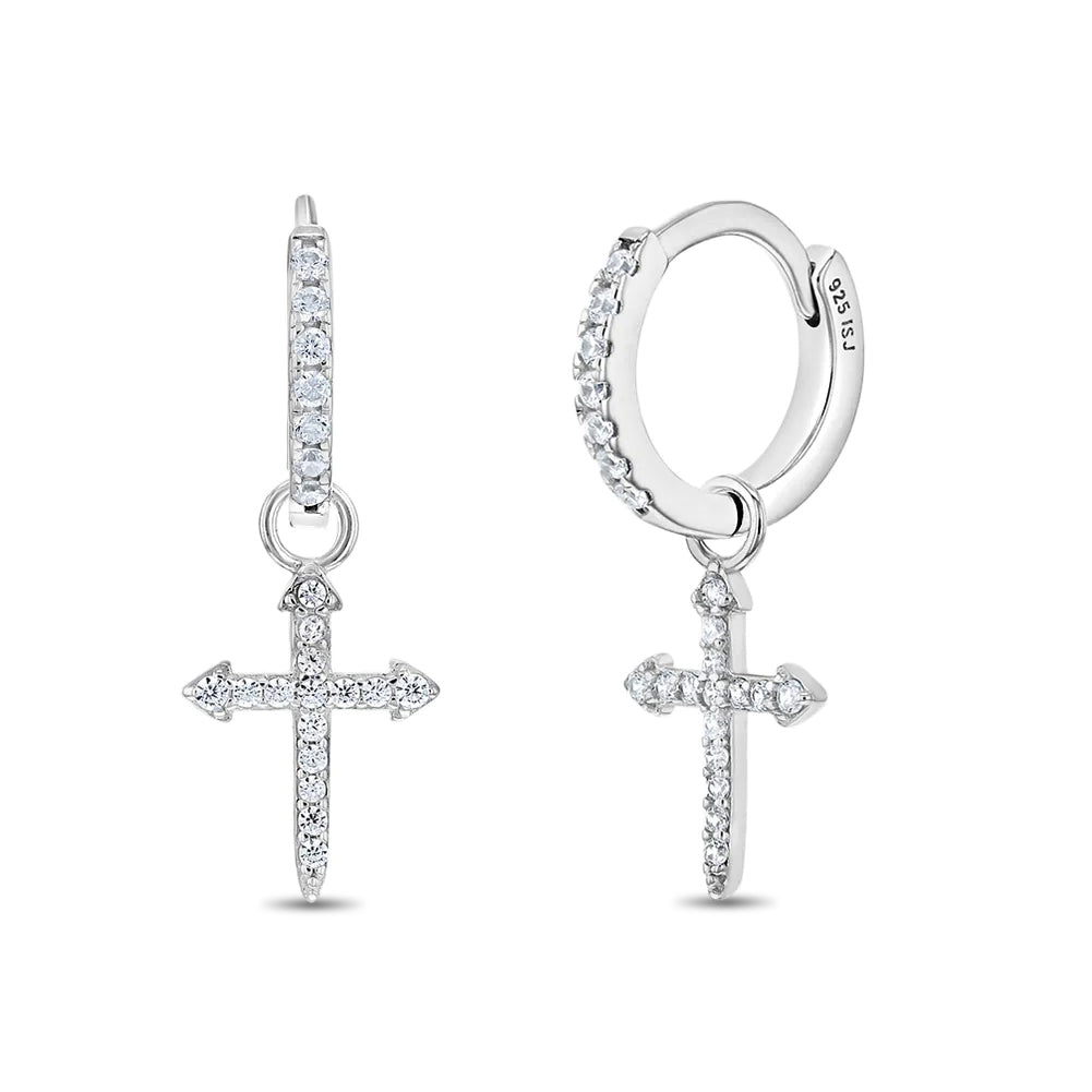 Dangle Cross Teen Huggie Earrings