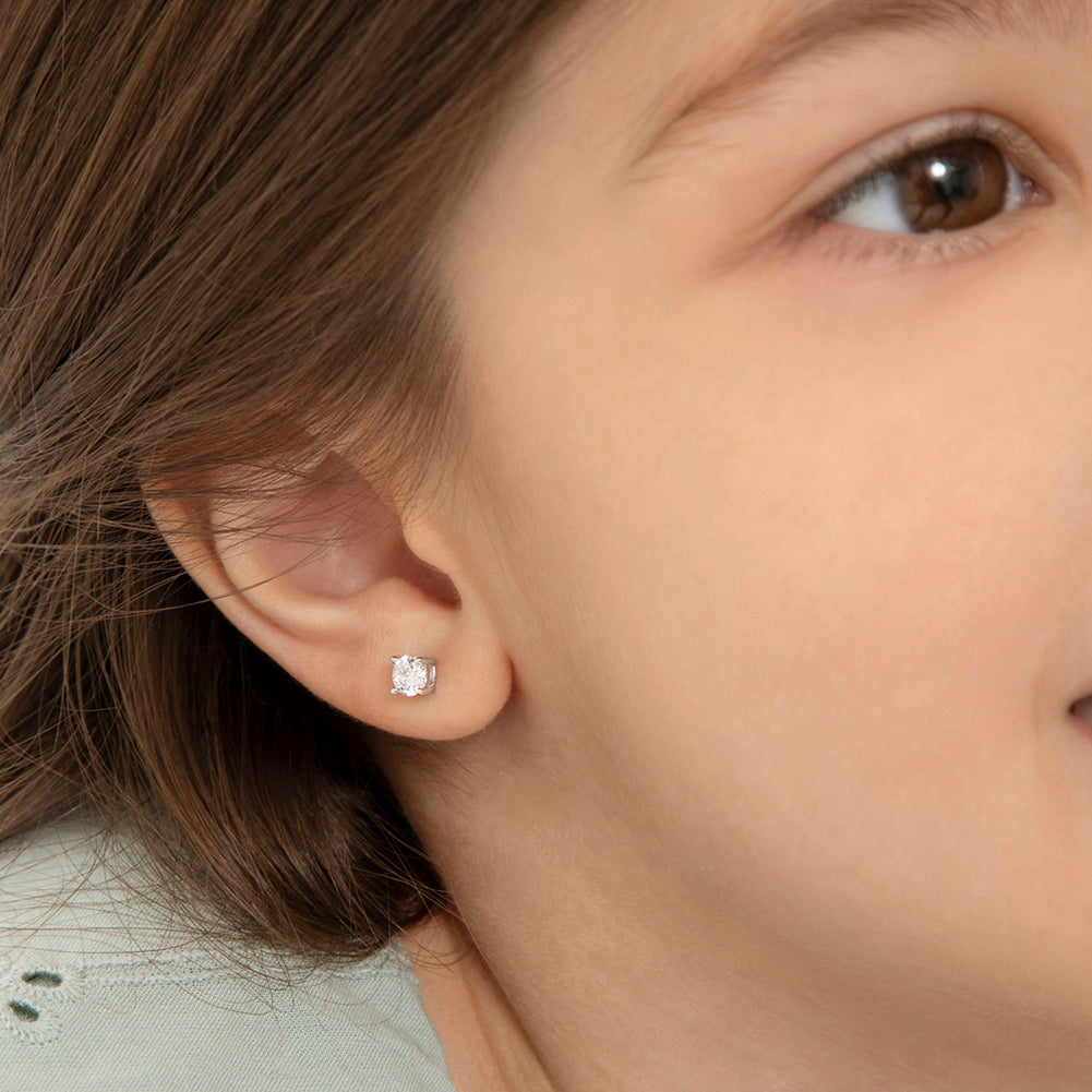 Classic Round Solitaire Girl Earrings