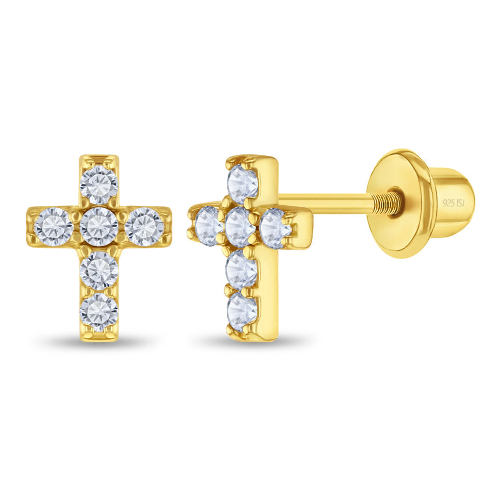 Cubic Zirconia Cross Girl Earrings
