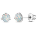 Round Opal Prong Girl Earrings