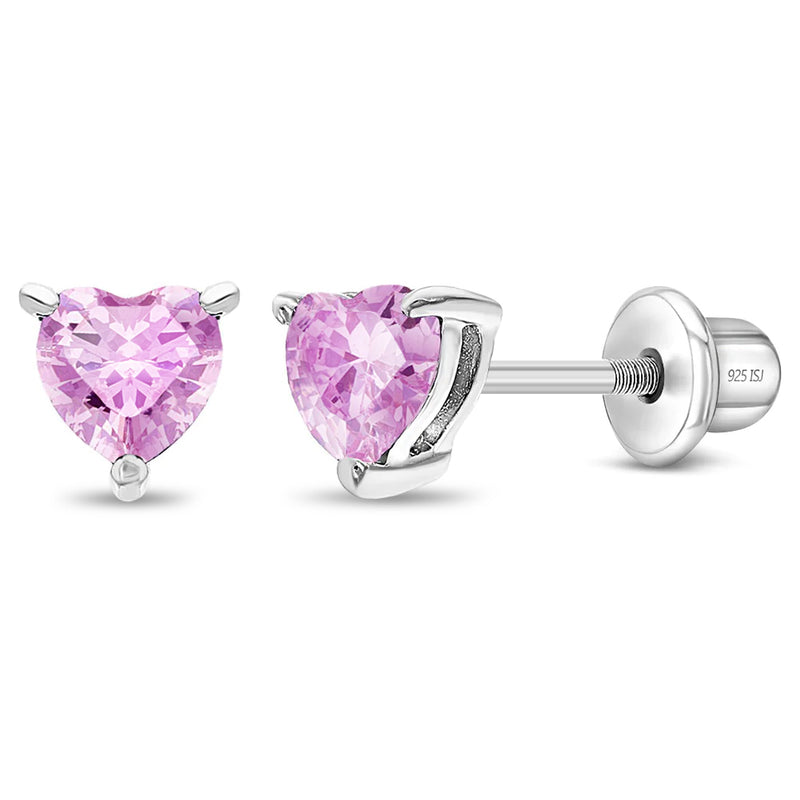 CZ Birthstone Heart Solitaire Children Earrings