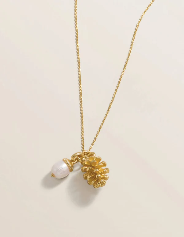 Yellow Pinecone Necklace 17" Pearl