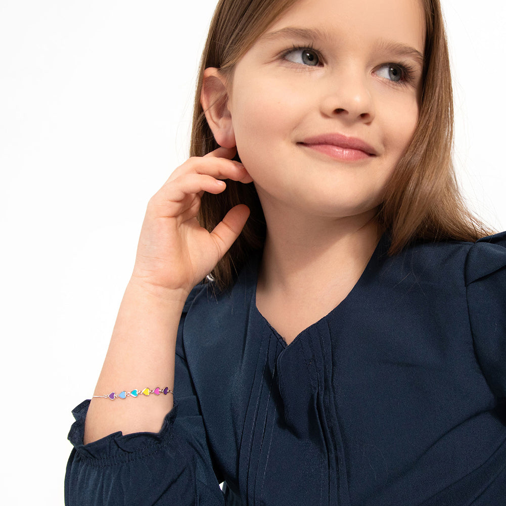 Rainbow Enamel Heart Girls Bracelet