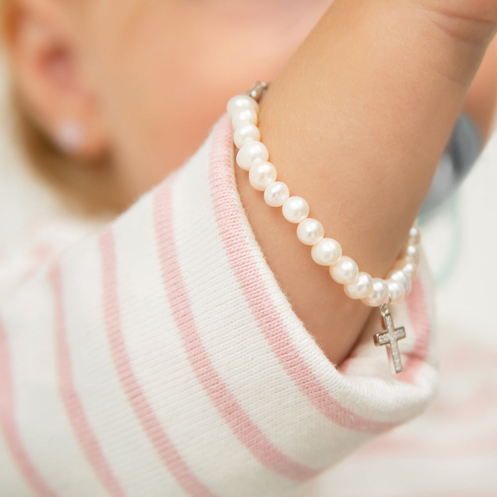 Cultured Pearl with Cross Girls Bracelet