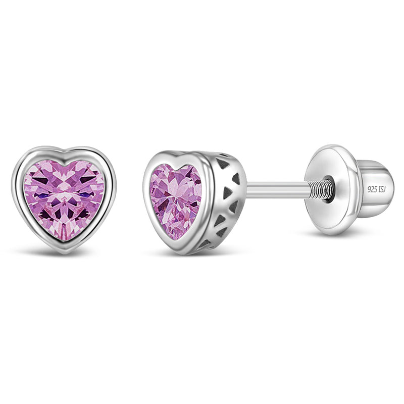 CZ Birthstone Heart Girls Earrings