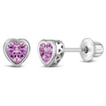 CZ Birthstone Heart Girls Earrings