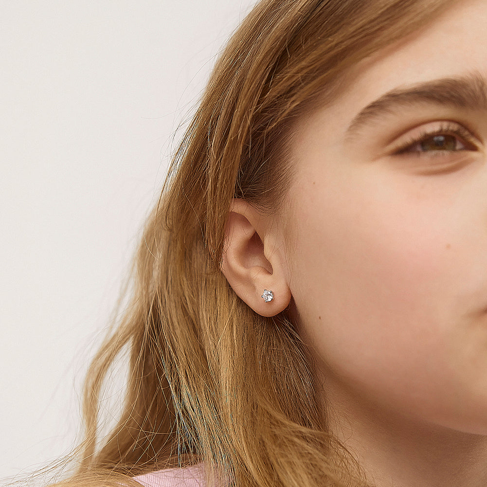 Classic CZ Birthstone Solitaire Children Earrings