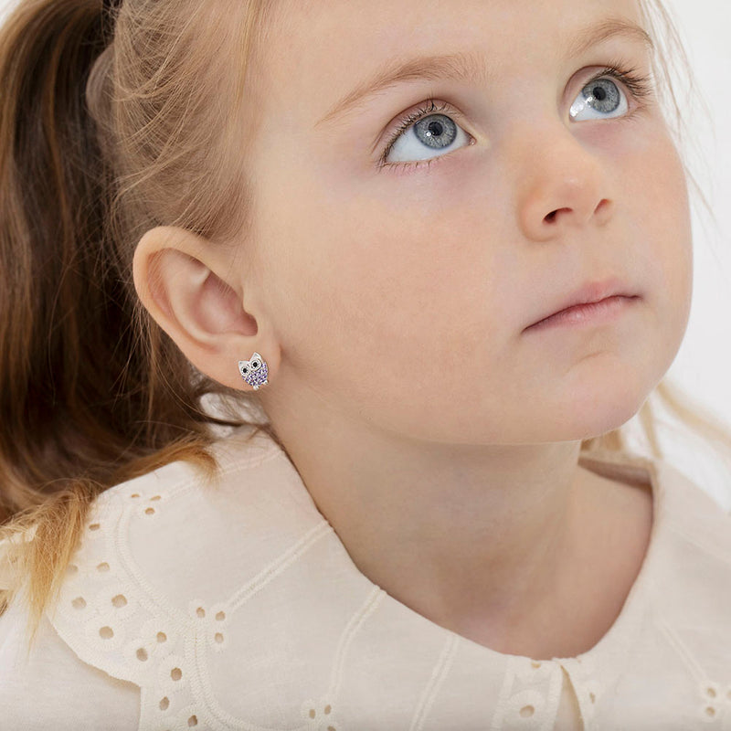 Hoot CZ Owl Girl Earrings