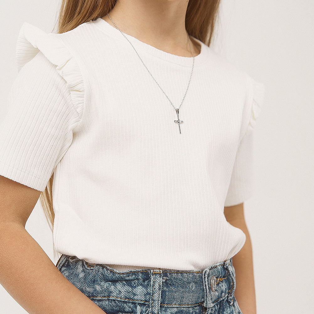 Flower CZ Cross Girls Necklace