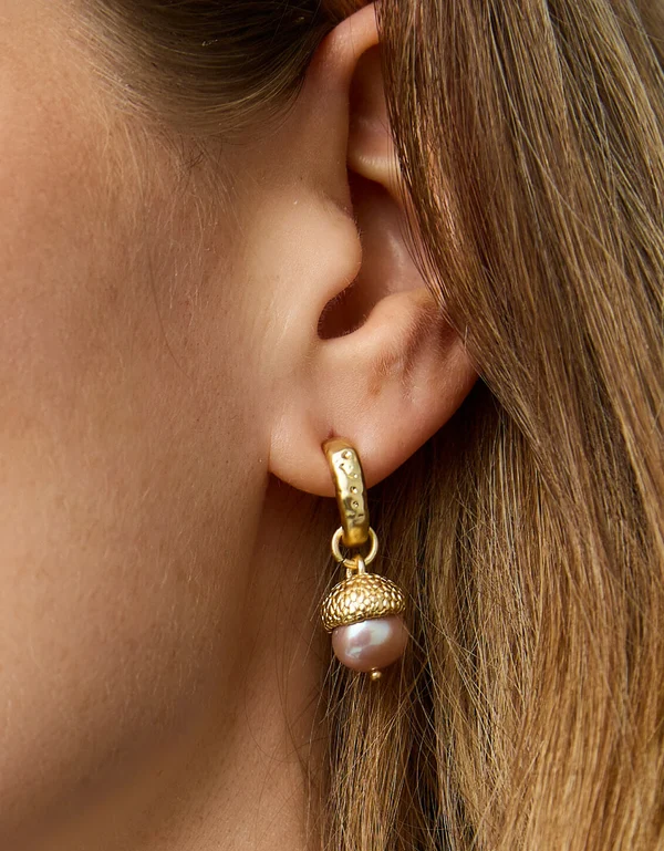 Pearl Acorn Earrings Bronze