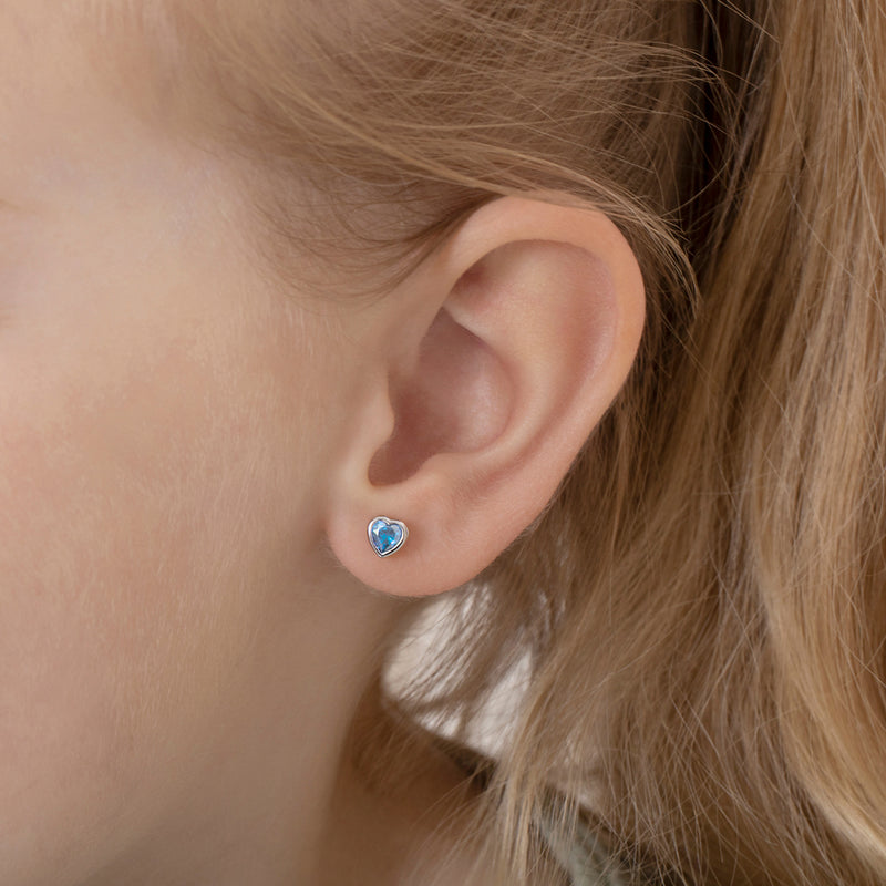 CZ Birthstone Heart Girls Earrings