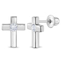 Classic CZ Polished Cross Child Earrings