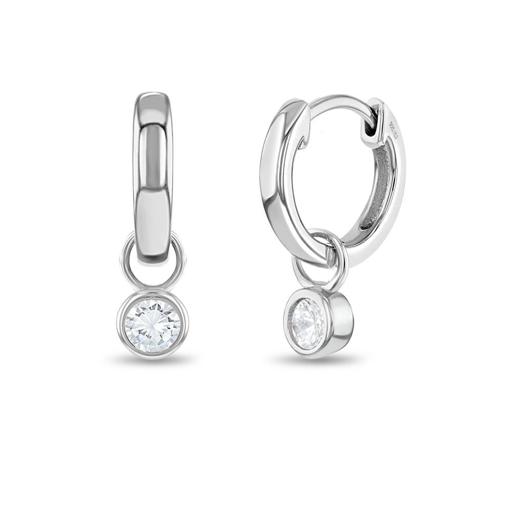 Bezel CZ Gem Dangle Girl Hoops