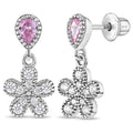 Groovy CZ Flower Dangle Girl Earrings