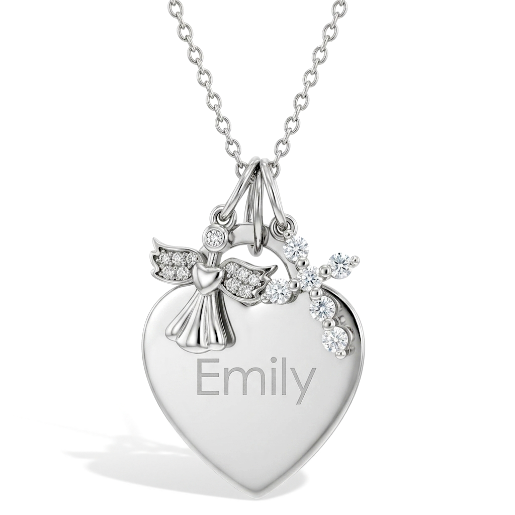 Guardian Angel & Cross Heart Necklace
