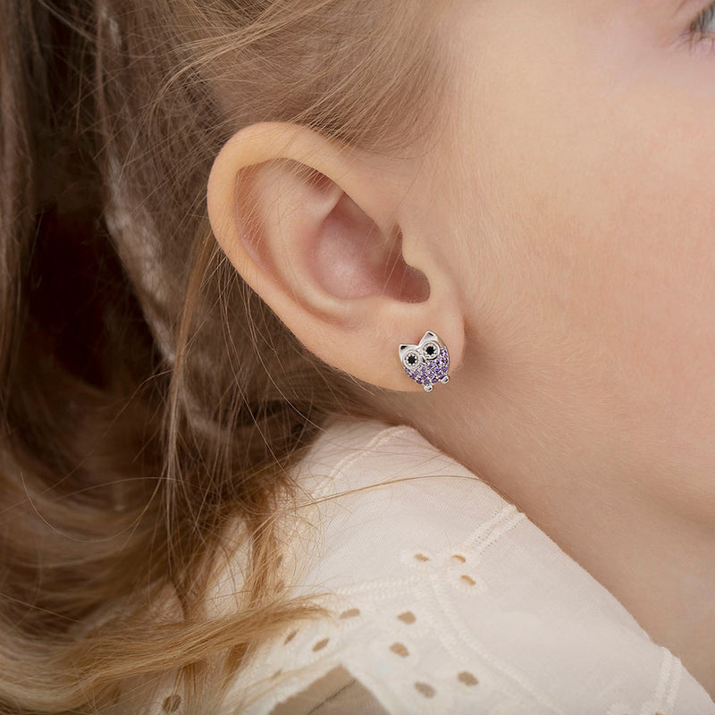 Hoot CZ Owl Girl Earrings