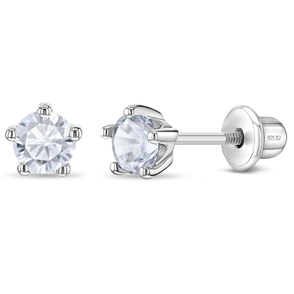 Classic CZ Birthstone Solitaire Children Earrings