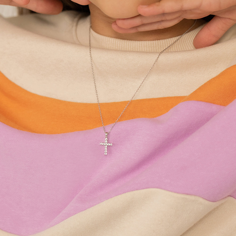 CZ Cross Kids Pendant Necklace