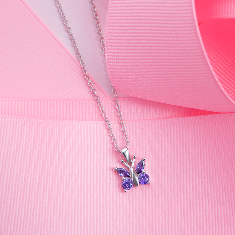 Purple CZ Butterfly Children's Necklace