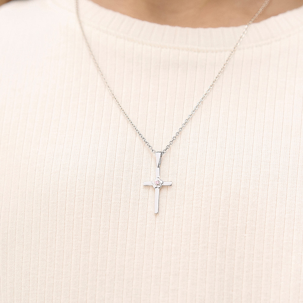 Flower CZ Cross Girls Necklace