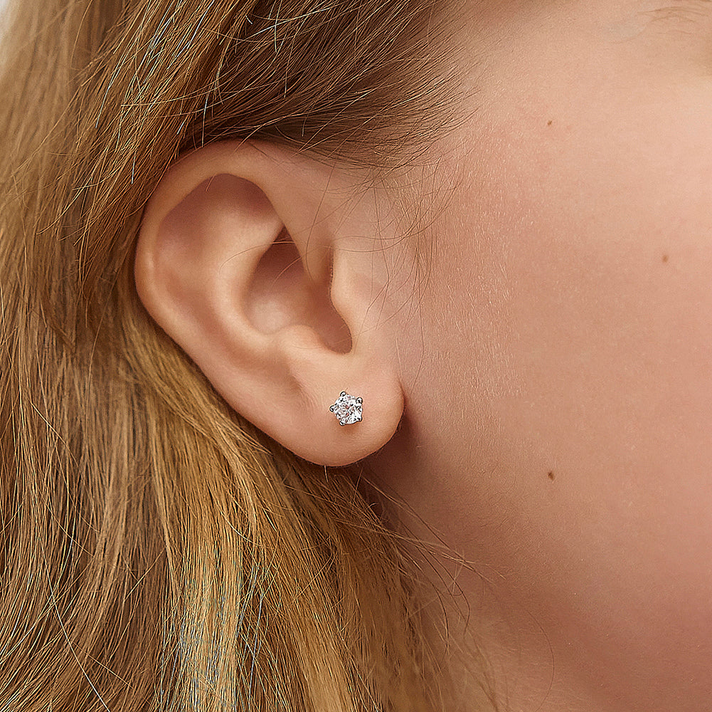 Classic CZ Birthstone Solitaire Children Earrings