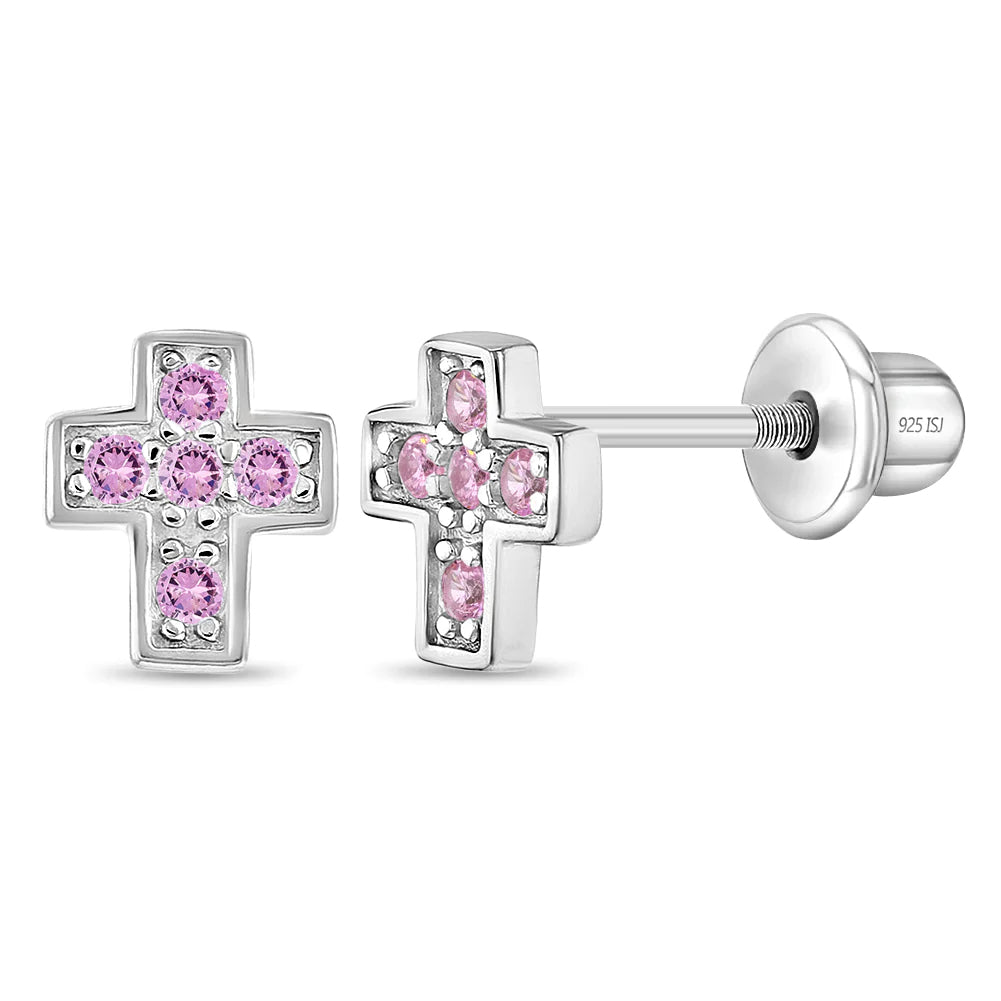 Tiny Classic CZ Cross Kids Earrings