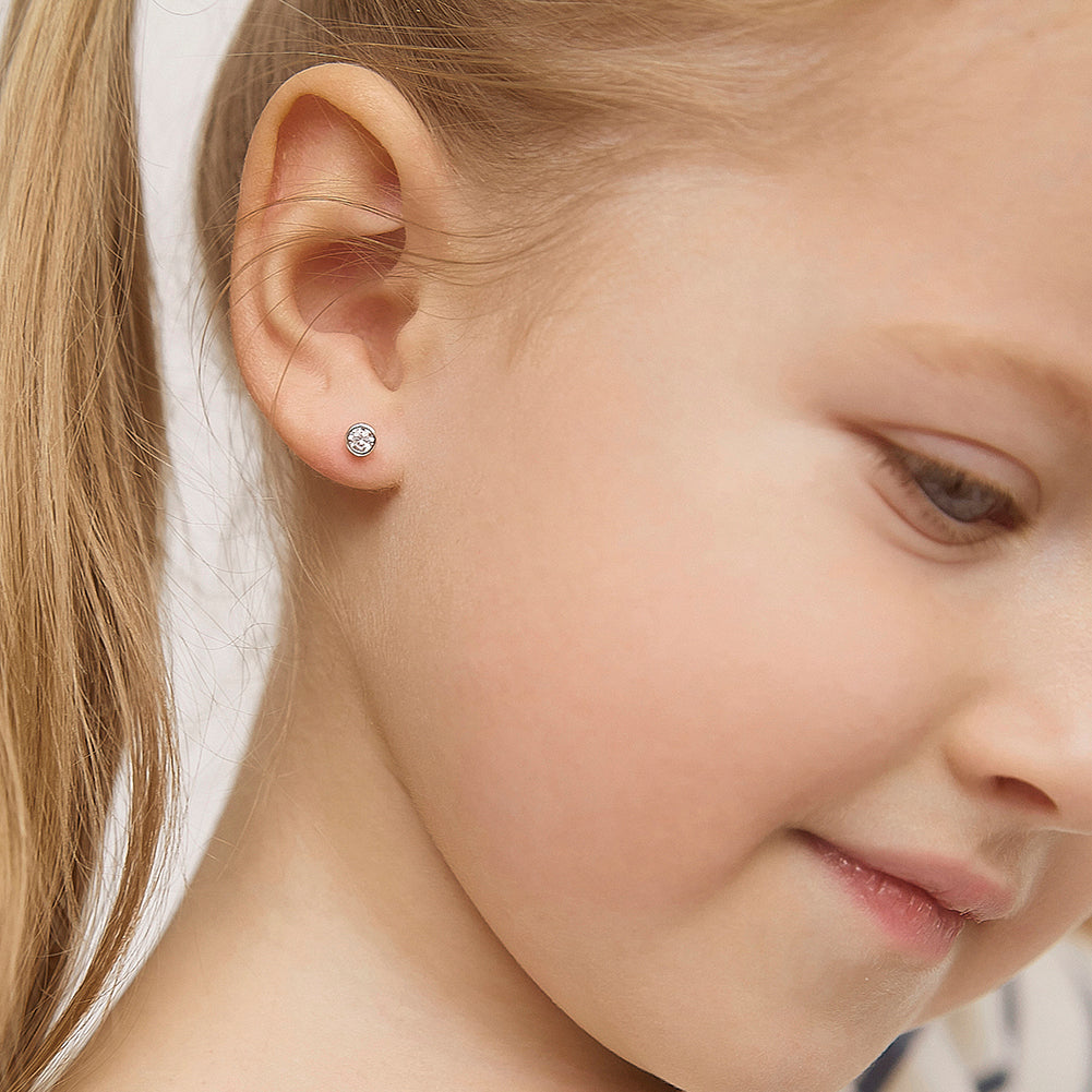 Bezel Set Solitaire Girl Earrings