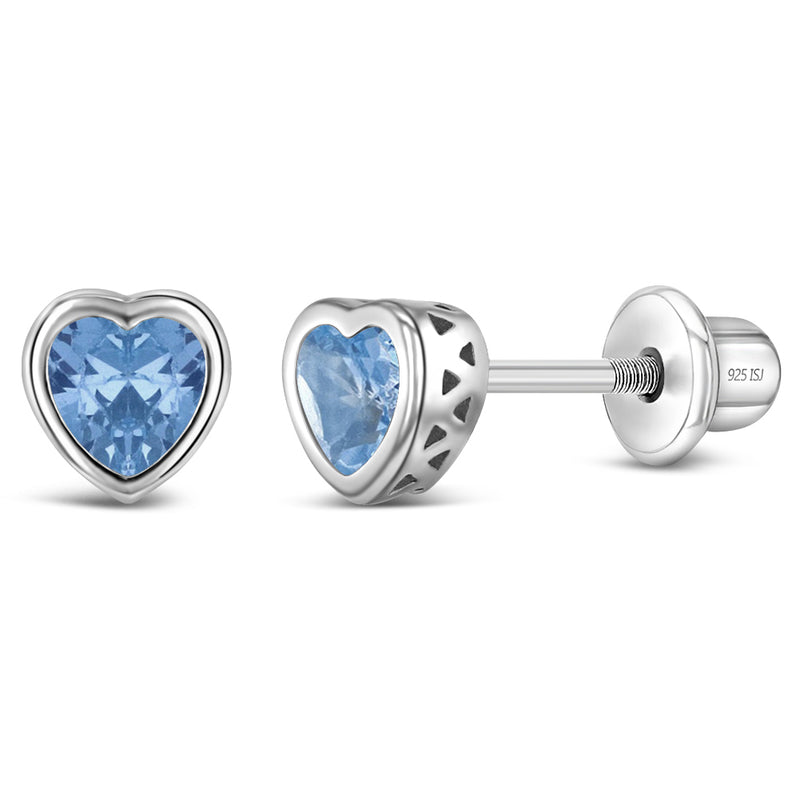 CZ Birthstone Heart Girls Earrings