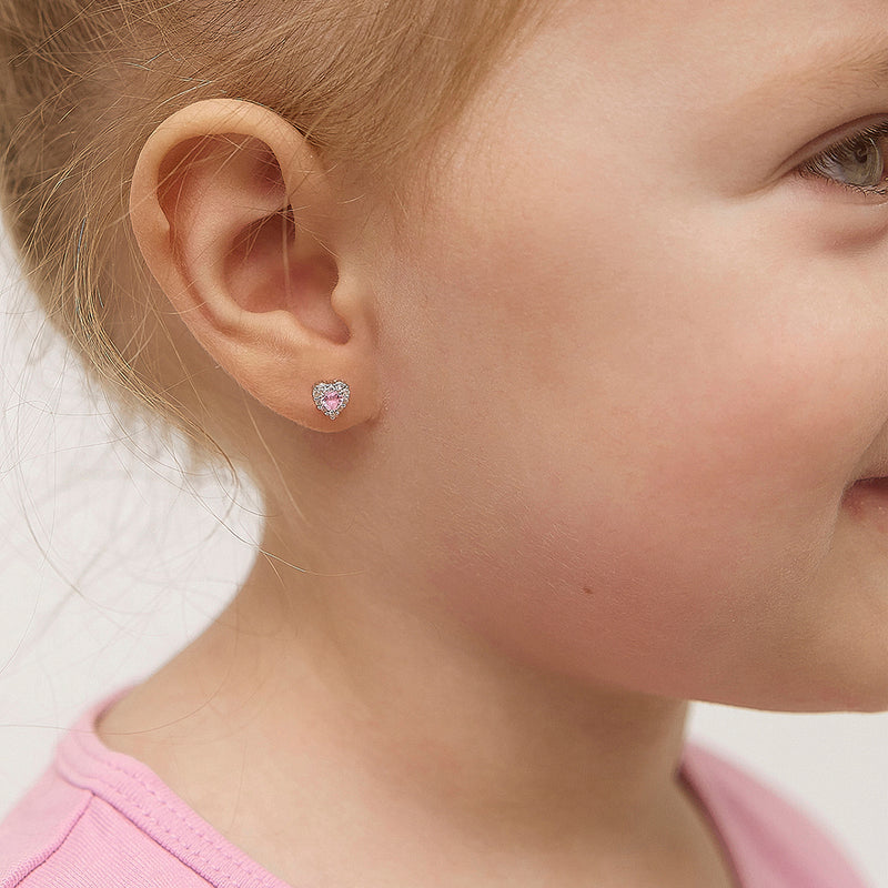 Princess Heart CZ Girls Earrings