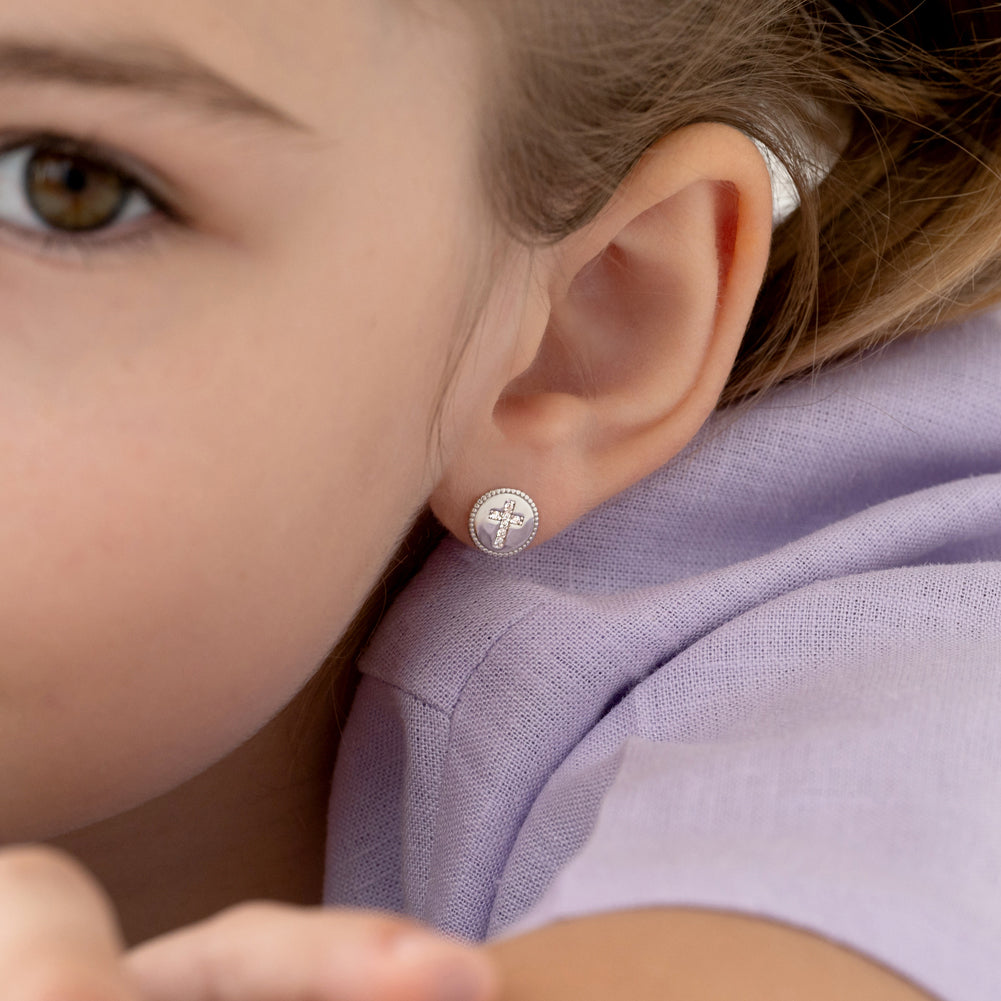 Glittering Grace Cross Girl Earrings