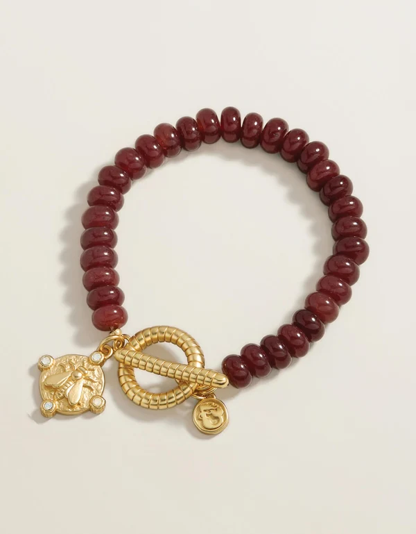 Curious Bee Beaded Toggle Bracelet Bordeaux
