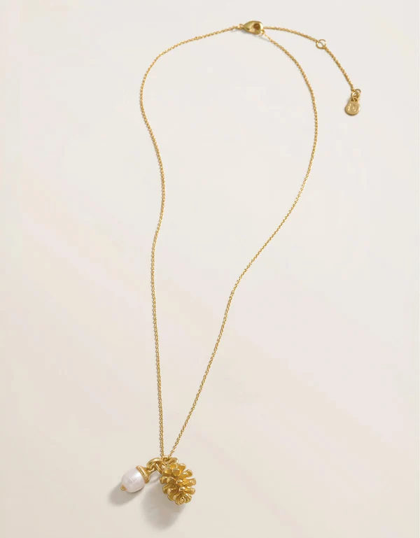 Yellow Pinecone Necklace 17" Pearl