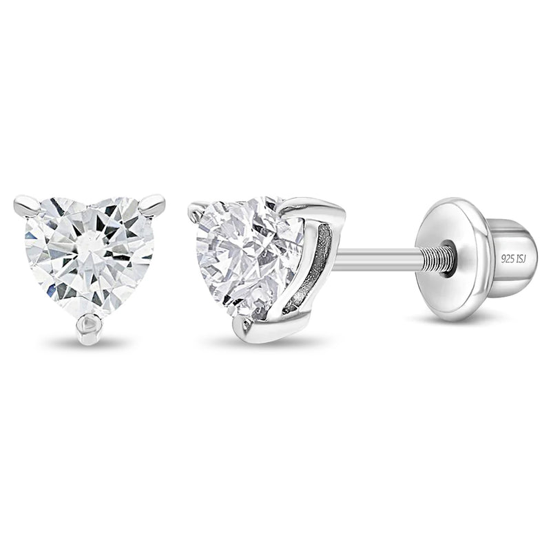 CZ Birthstone Heart Solitaire Children Earrings