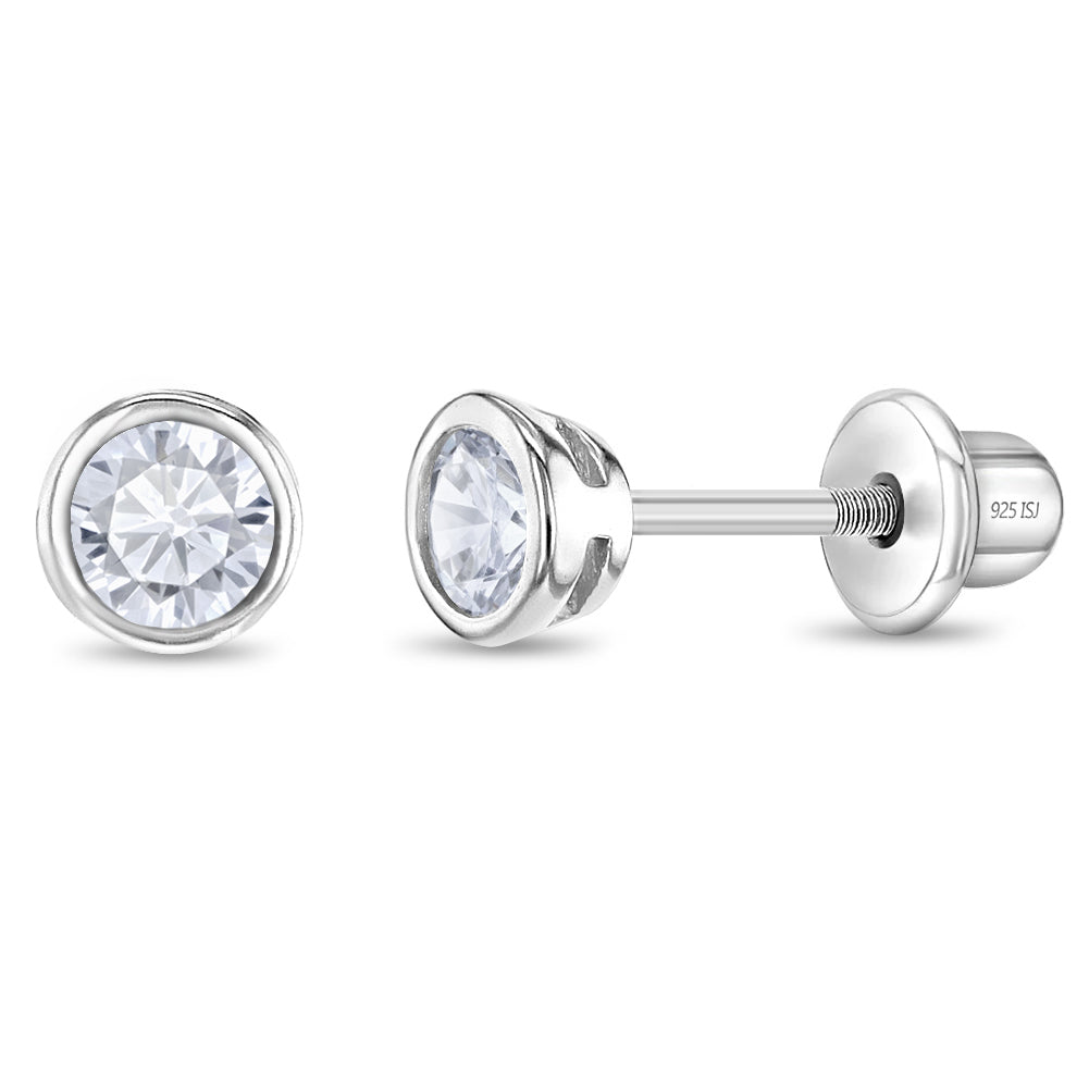 Bezel Set Solitaire Girl Earrings