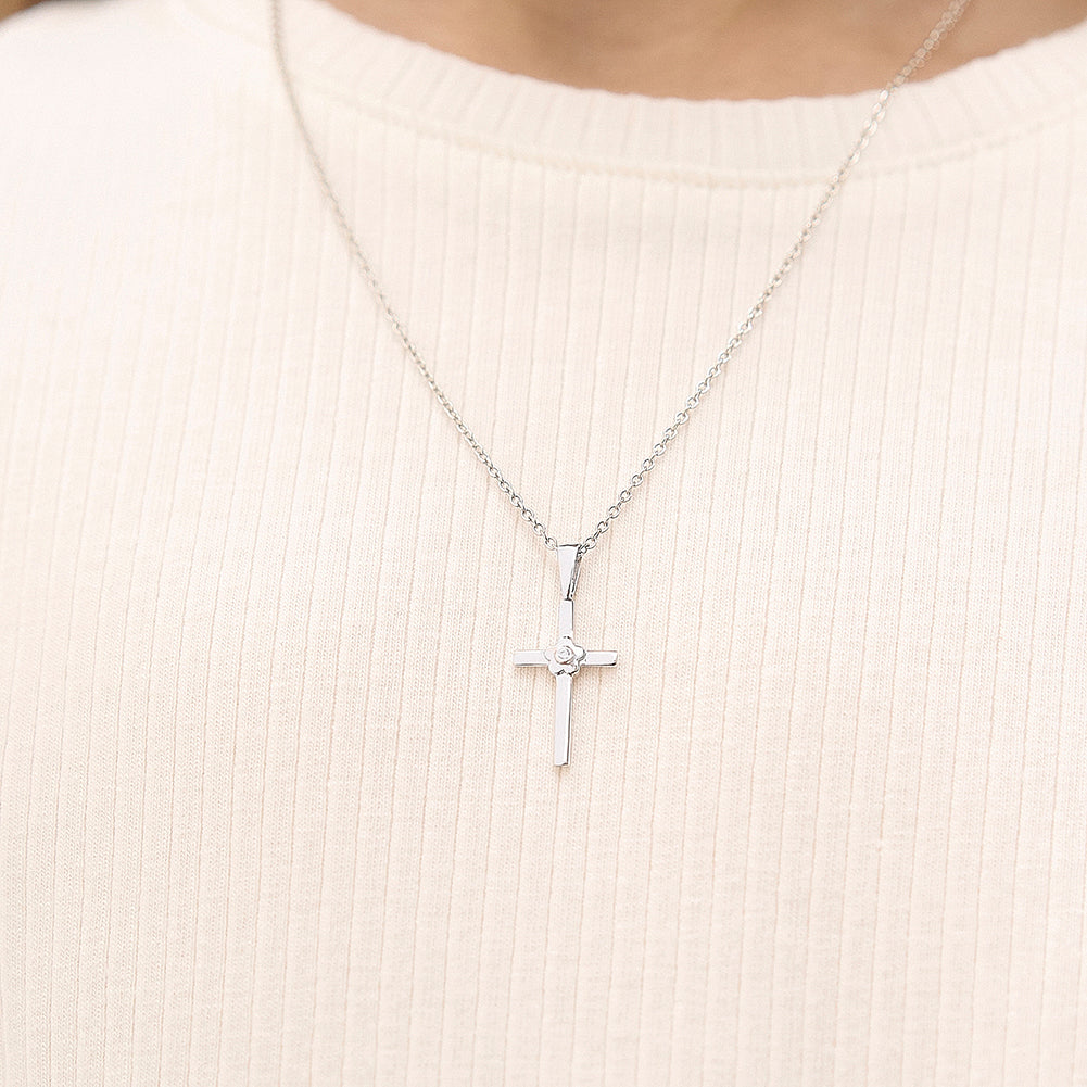 Flower CZ Cross Girls Necklace