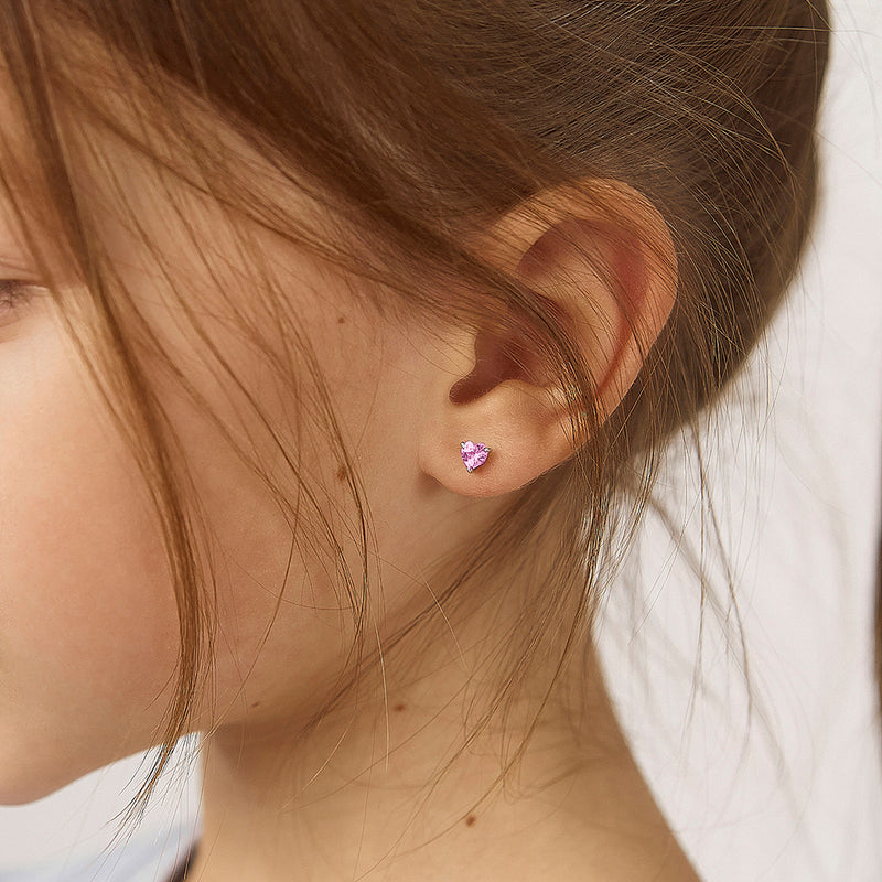 CZ Birthstone Heart Solitaire Children Earrings